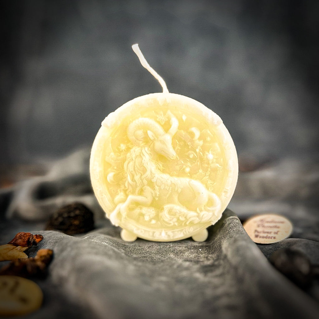 Beeswax Capricorn Goat Zodiac Spell Candle - Ambition, Discipline & Success