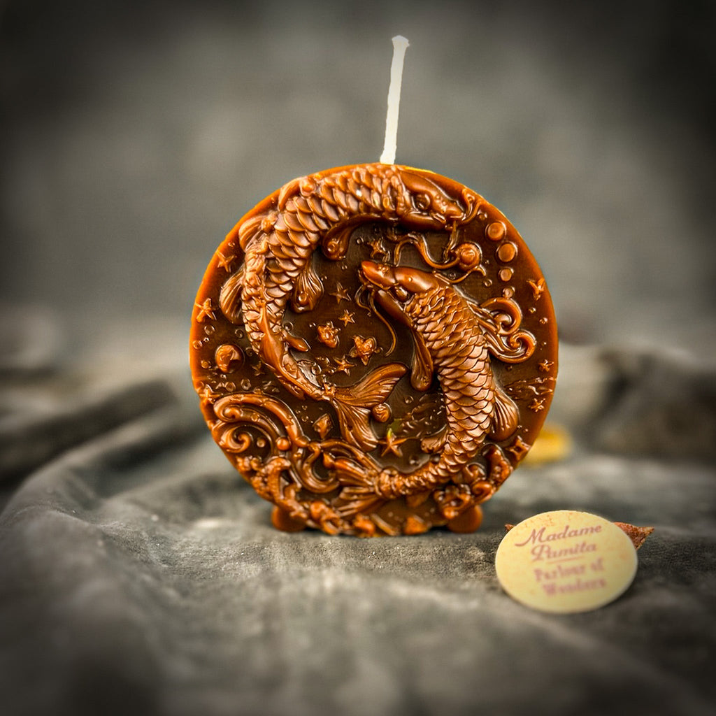 Beeswax Pisces Fish Zodiac Spell Candle - Intuition, Compassion & Dreams